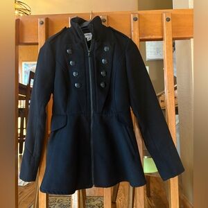 Double Breasted Military Fitted Peplum Peacoat w/ Pockets | Black - Size S